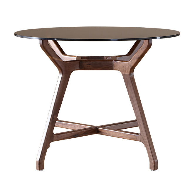 23.6'' Round Shape 4 Legs Table Modern Brown Tone Fixed Table of Glass