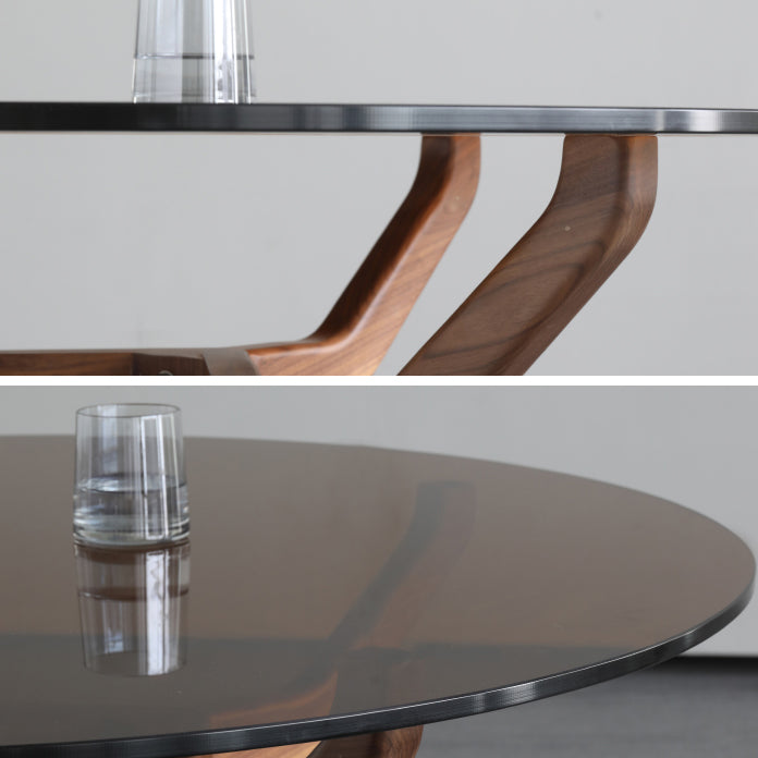23.6'' Round Shape 4 Legs Table Modern Brown Tone Fixed Table of Glass