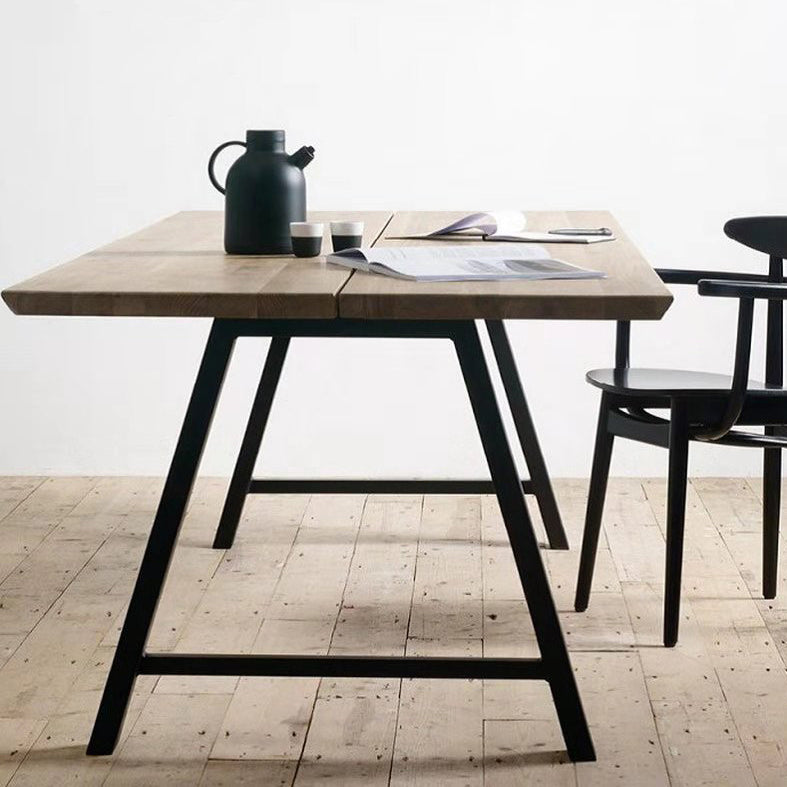 Rectangle 4 Legs Luxury Table Wood Color Fixed Table with Pinewood Solid Wood