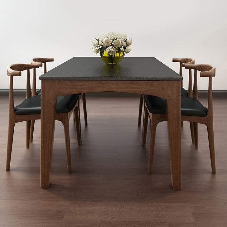 Mid-Century Sintered Stone Table Ash Wood 4 Legs Base Rectangle Table for Home