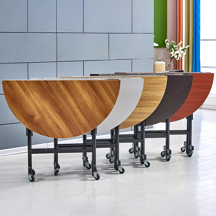 Mid-Century MDF Kitchen Dining Table Round Shape Standard Dining Table with Double Pedestal Base