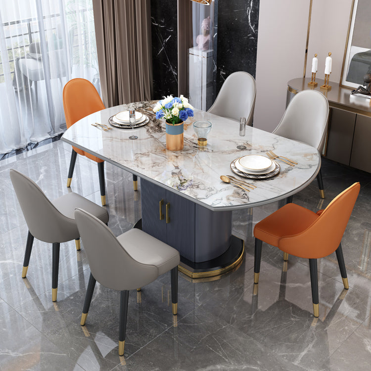 Round Traditional Luxury Dining Room Table Sintered Stone Table with Pedestal Base
