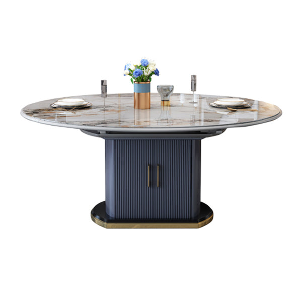 Round Traditional Luxury Dining Room Table Sintered Stone Table with Pedestal Base