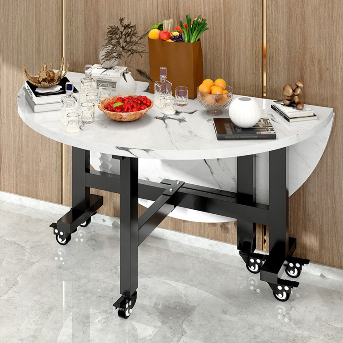 Mid-Century Round Shape Table MDF Folding Standard Dining Table for Kitchen