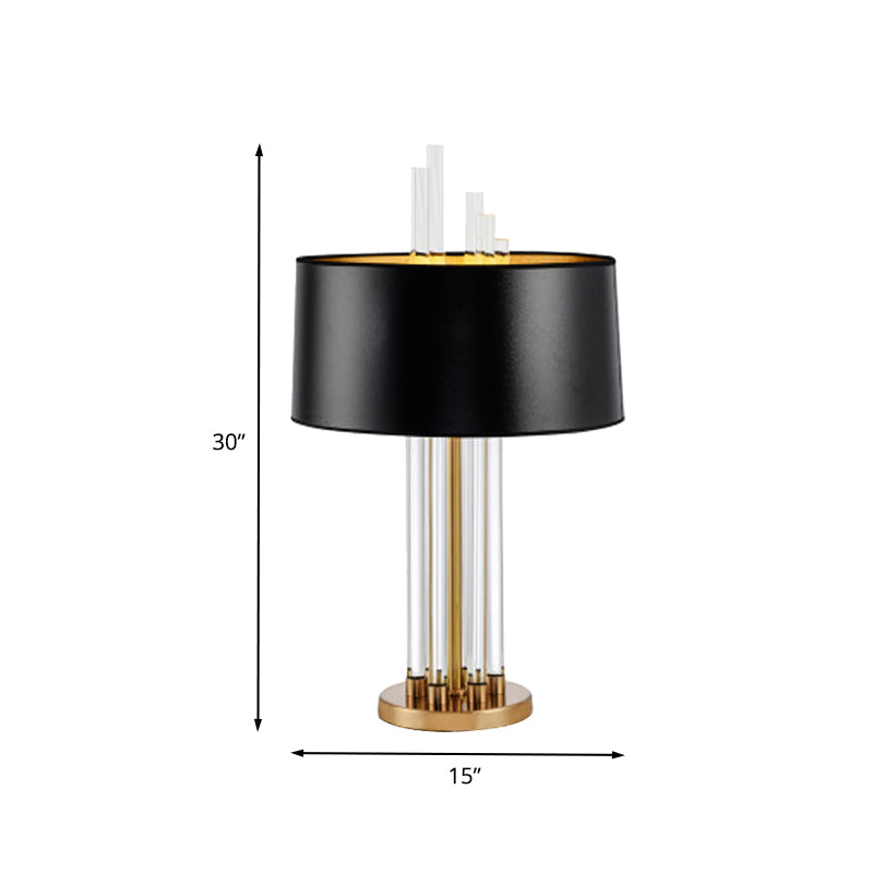 Modern Tubular Fabric Nightstand Lamp Clear Crystal 1 Bulb Reading Light in Gold