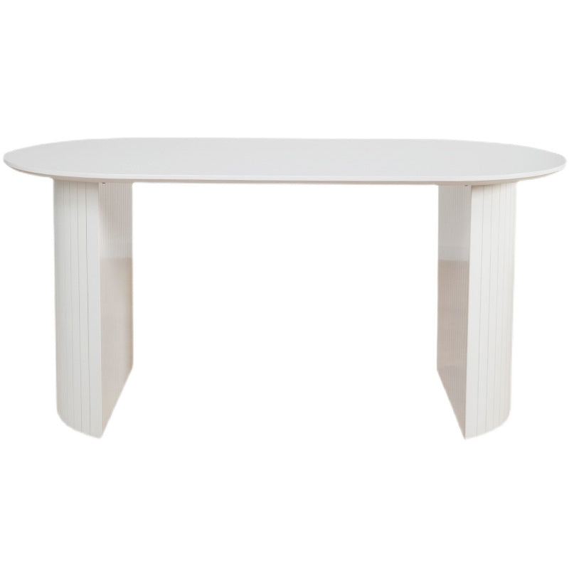 Vast hout eigentijdse ovale eettafel dubbele voetstuktafel voor eetkamer