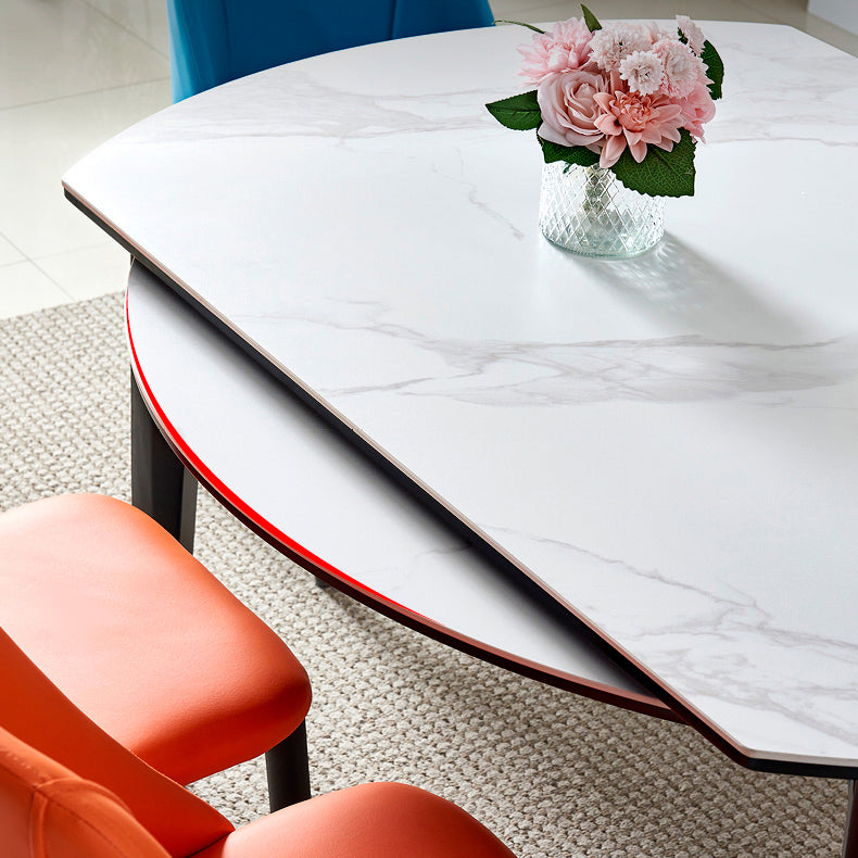 Contemporary Style Round 51.2'' Dining Site Table Stone Drop-Leaf Dining Room Furniture