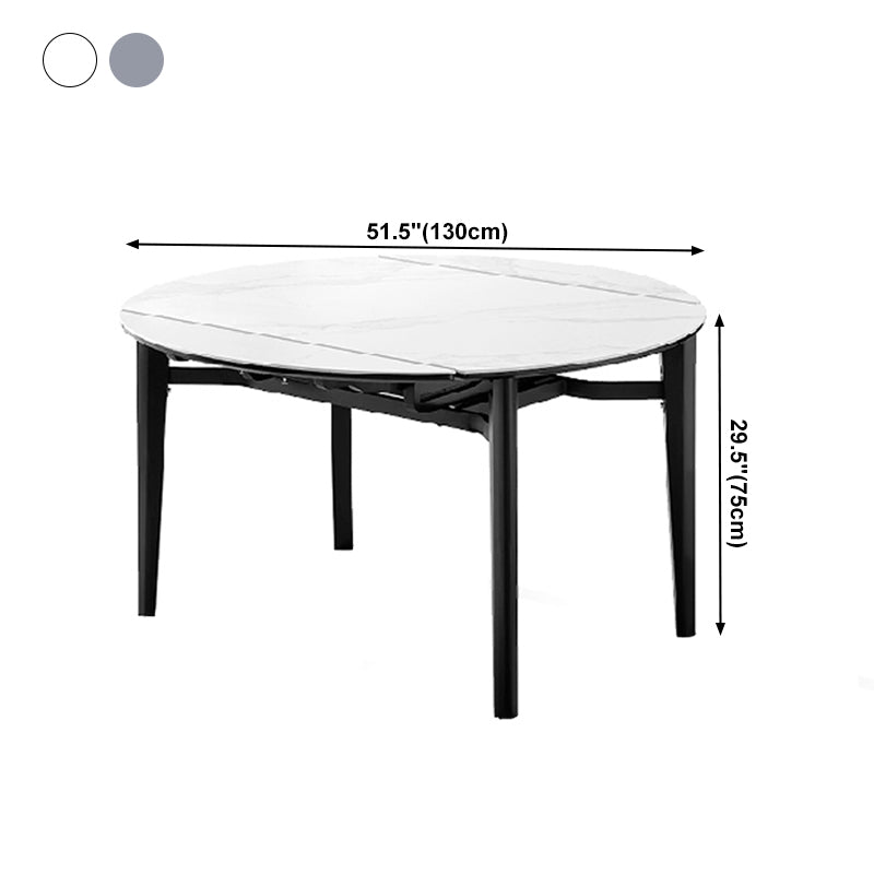 Contemporary Style Round 51.2'' Dining Site Table Stone Drop-Leaf Dining Room Furniture