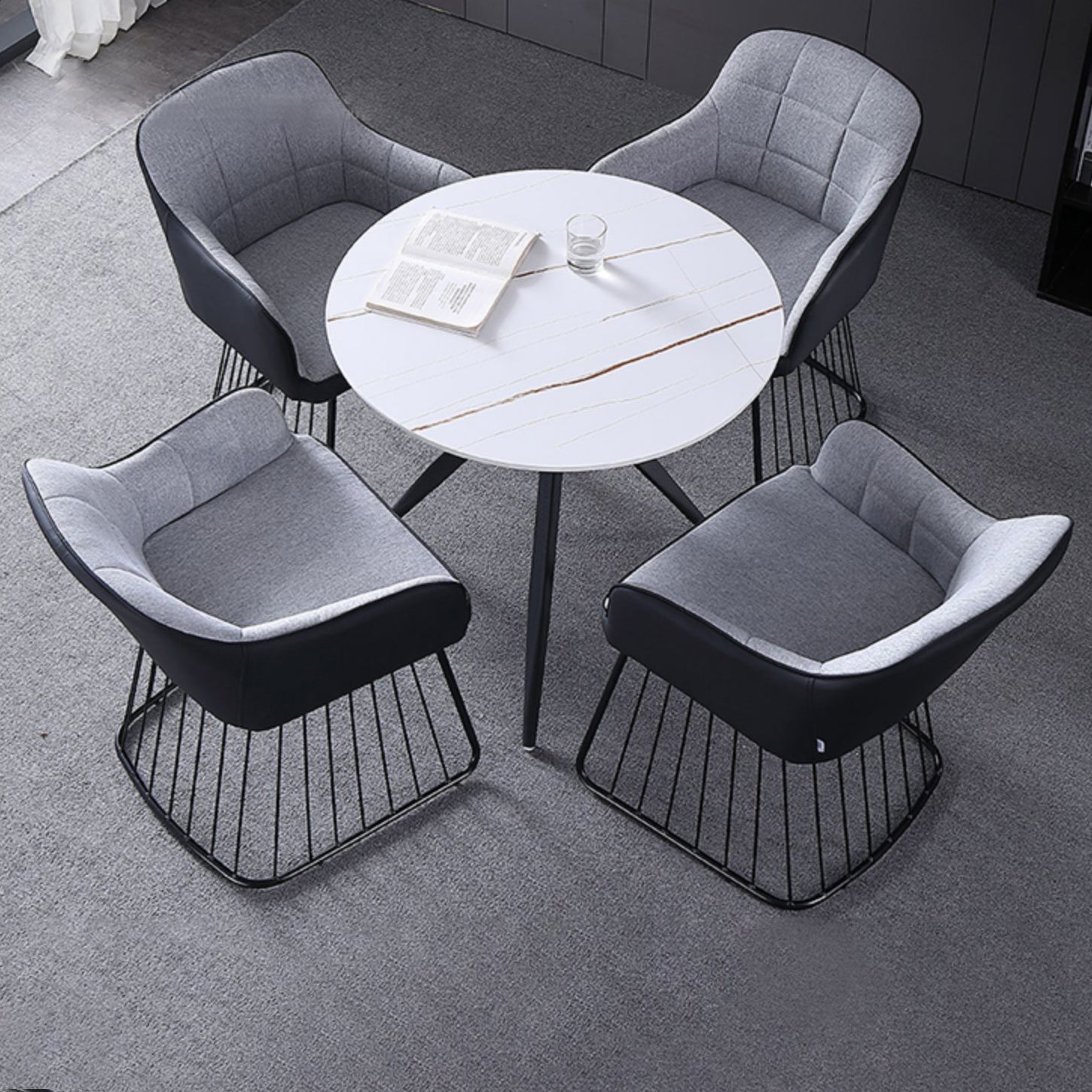 Mesa de cena redonda de estilo moderno Mesa de piedra sinterizada con base de metal para uso en el hogar
