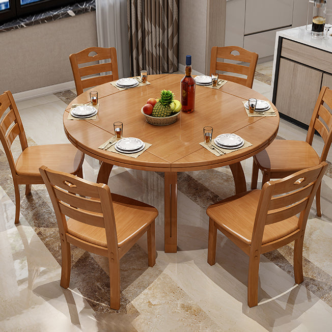 Modern Rubberwood Dinner Table Round 4 Legs Drop-Leaf Table for Home Use