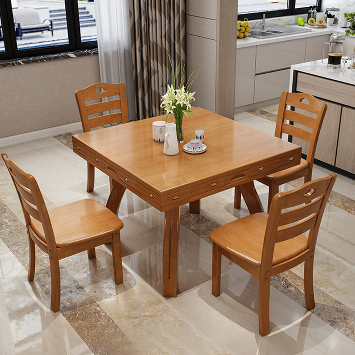 Modern Rubberwood Dinner Table Round 4 Legs Drop-Leaf Table for Home Use
