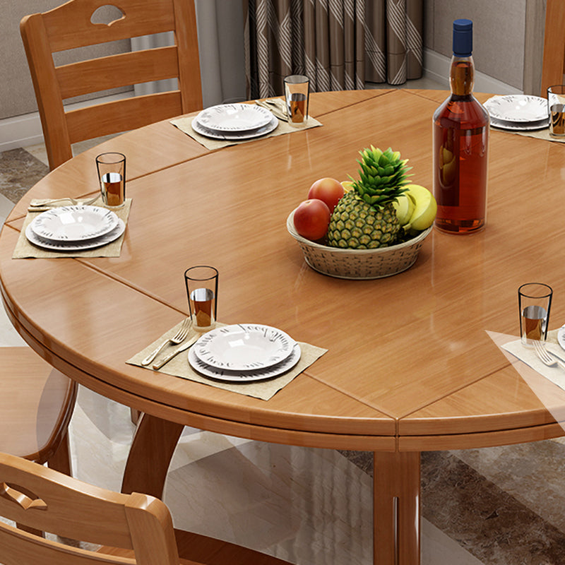 Modern Rubberwood Dinner Table Round 4 Legs Drop-Leaf Table for Home Use
