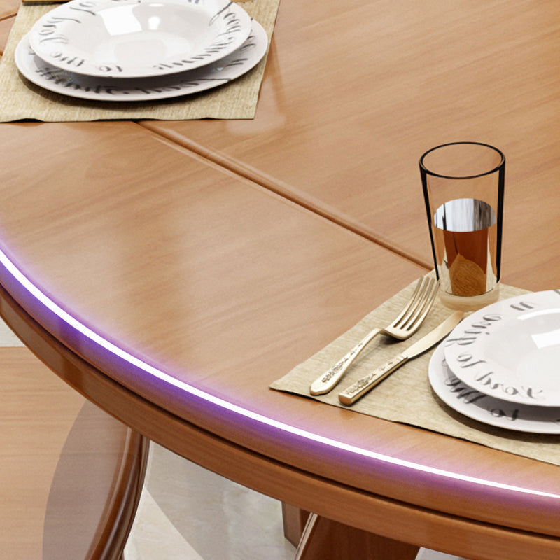 Modern Rubberwood Dinner Table Round 4 Legs Drop-Leaf Table for Home Use