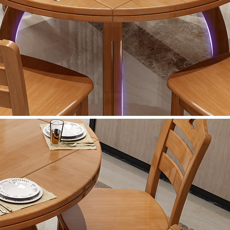 Modern Rubberwood Dinner Table Round 4 Legs Drop-Leaf Table for Home Use