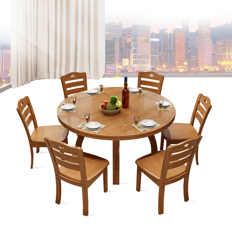 Modern Rubberwood Dinner Table Round 4 Legs Drop-Leaf Table for Home Use