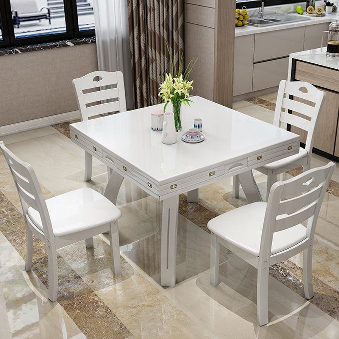 Modern Rubberwood Dinner Table Round 4 Legs Drop-Leaf Table for Home Use