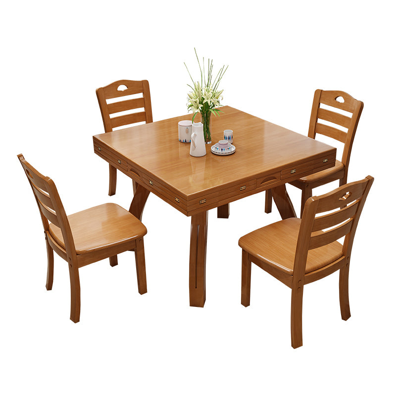 Modern Rubberwood Dinner Table Round 4 Legs Drop-Leaf Table for Home Use