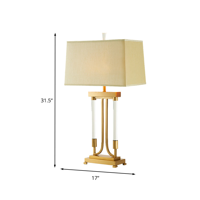 Éclairage de tâche de bulbe contemporain 1 lampe de bureau trapézoïde en or avec de l'ombre en tissu