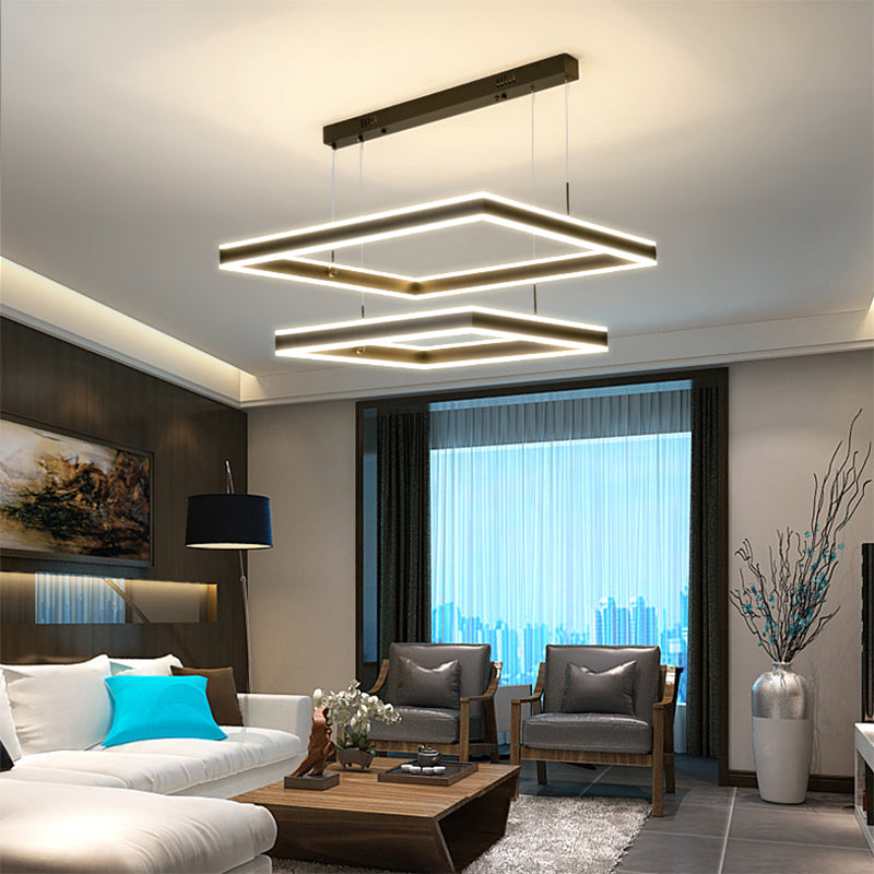Modern Square Chandelier Light Fixtures Multi-Tier Hanging Pendant Lamps for Living Room