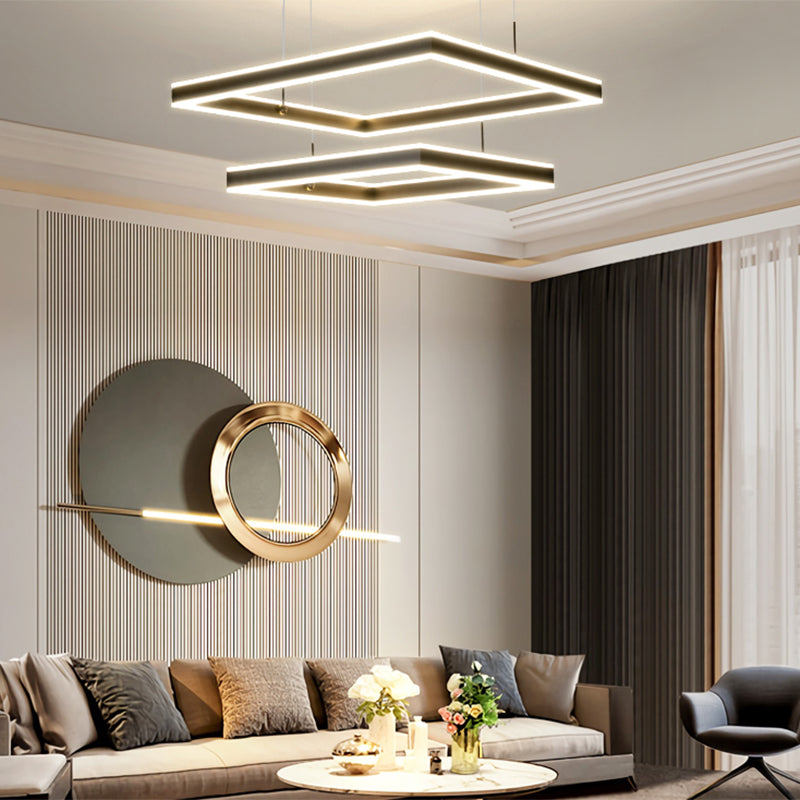 Modern Square Chandelier Light Fixtures Multi-Tier Hanging Pendant Lamps for Living Room