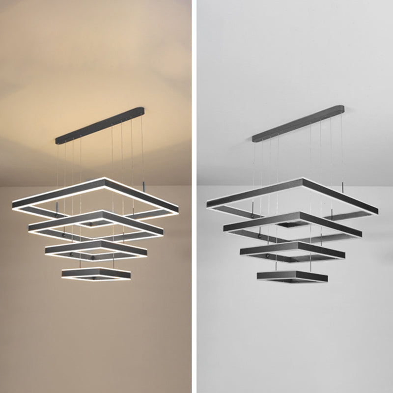 Modern Square Chandelier Light Fixtures Multi-Tier Hanging Pendant Lamps for Living Room