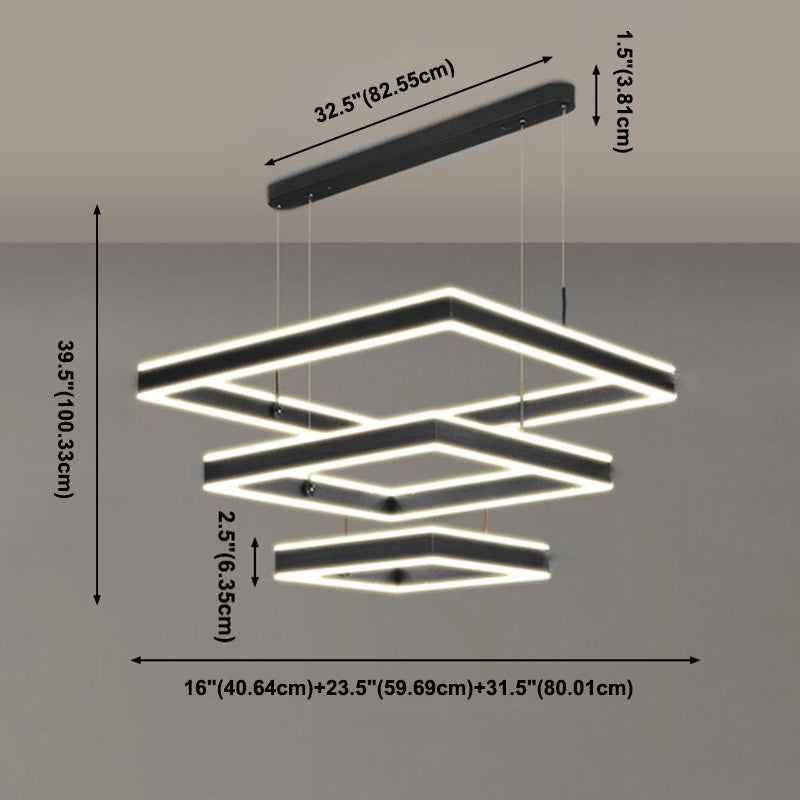 Modern Square Chandelier Light Fixtures Multi-Tier Hanging Pendant Lamps for Living Room