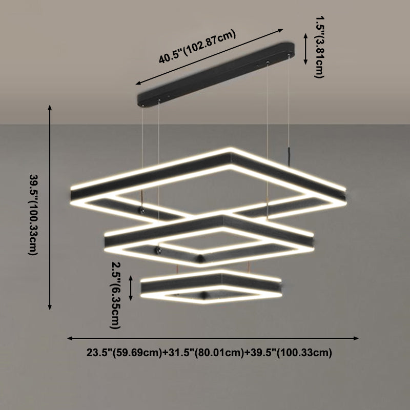 Modern Square Chandelier Light Fixtures Multi-Tier Hanging Pendant Lamps for Living Room