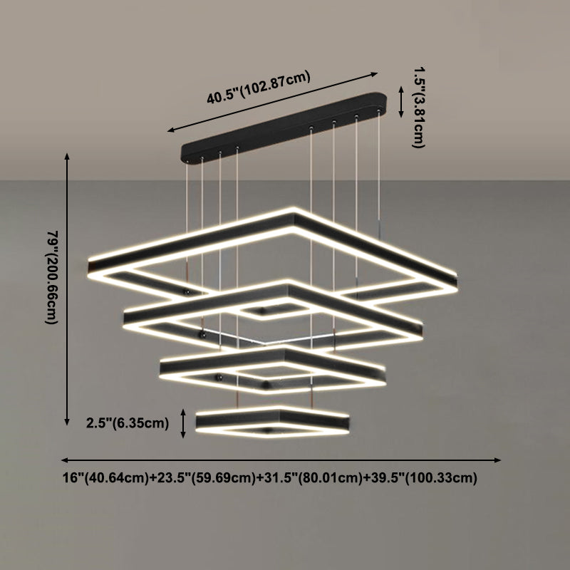 Modern Square Chandelier Light Fixtures Multi-Tier Hanging Pendant Lamps for Living Room