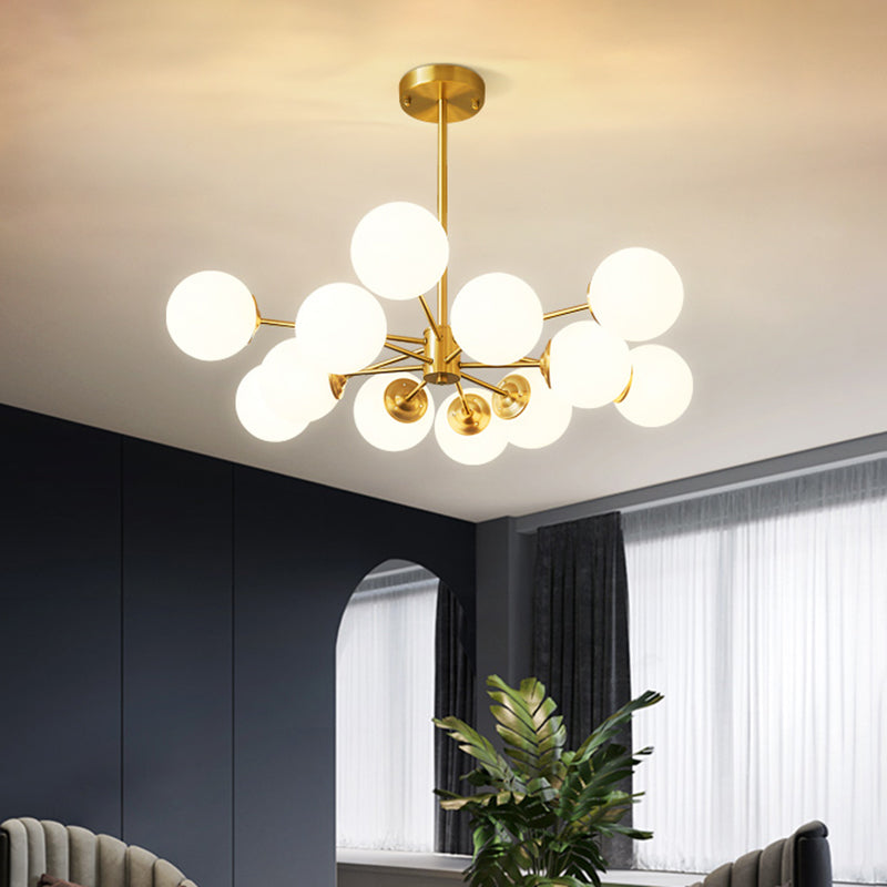 Modern Chandelier Light Fixtures Multi-Head Gold Hanging Pendant Lamps with Glass Shade