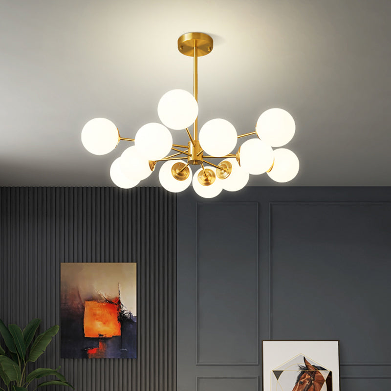 Modern Chandelier Light Fixtures Multi-Head Gold Hanging Pendant Lamps with Glass Shade