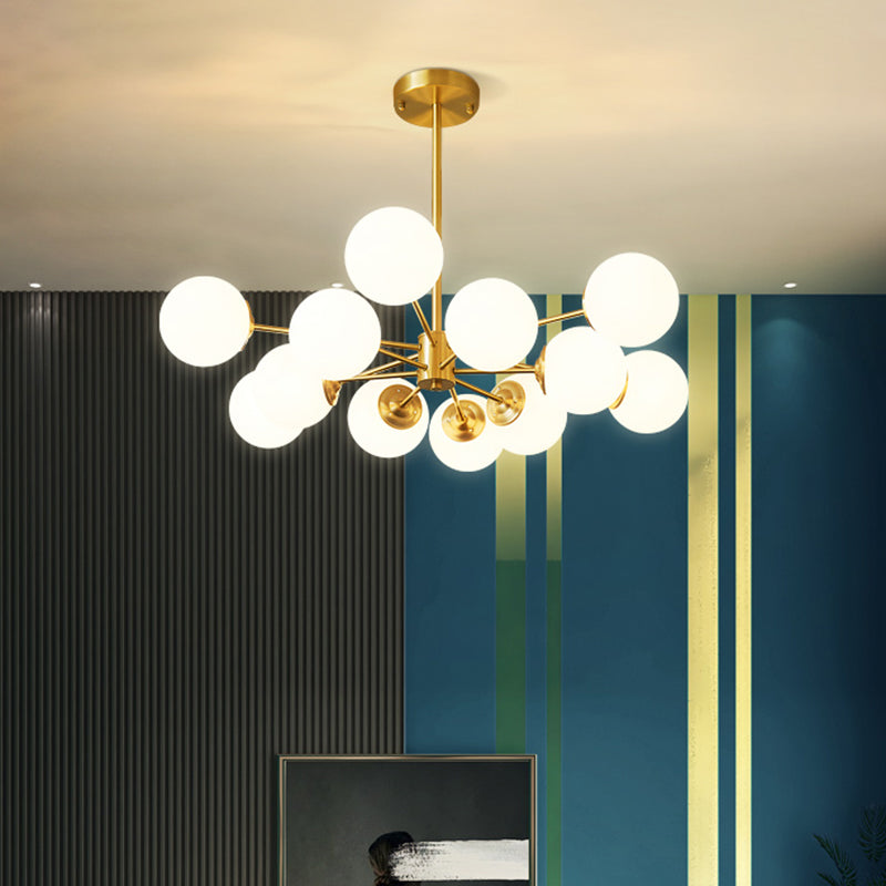 Modern Chandelier Light Fixtures Multi-Head Gold Hanging Pendant Lamps with Glass Shade
