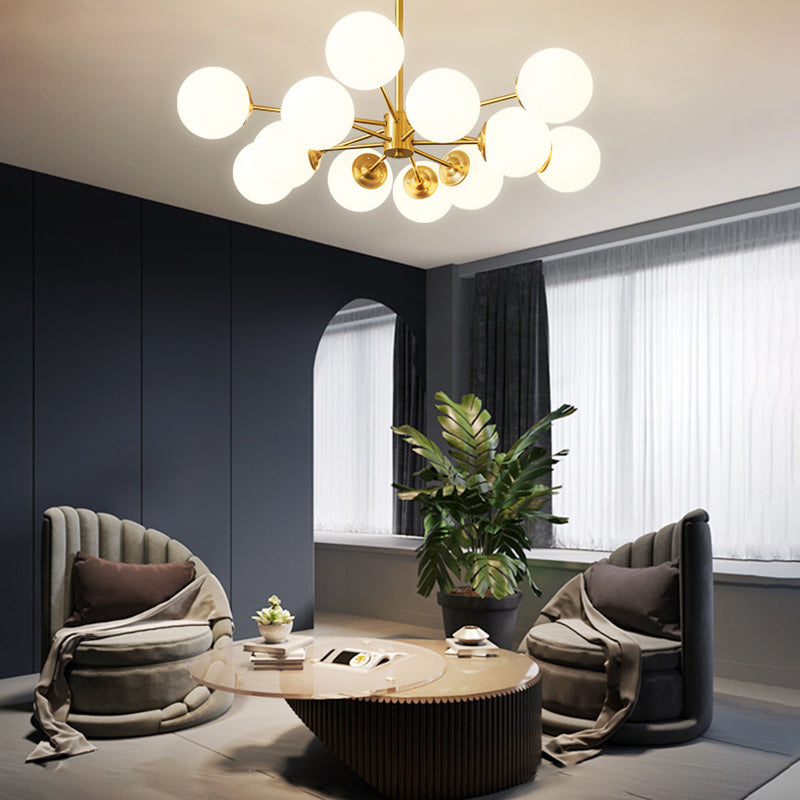 Modern Chandelier Light Fixtures Multi-Head Gold Hanging Pendant Lamps with Glass Shade