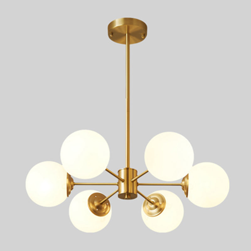 Modern Chandelier Light Fixtures Multi-Head Gold Hanging Pendant Lamps with Glass Shade