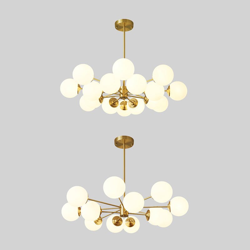 Modern Chandelier Light Fixtures Multi-Head Gold Hanging Pendant Lamps with Glass Shade