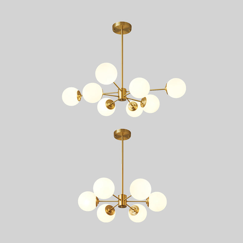 Modern Chandelier Light Fixtures Multi-Head Gold Hanging Pendant Lamps with Glass Shade