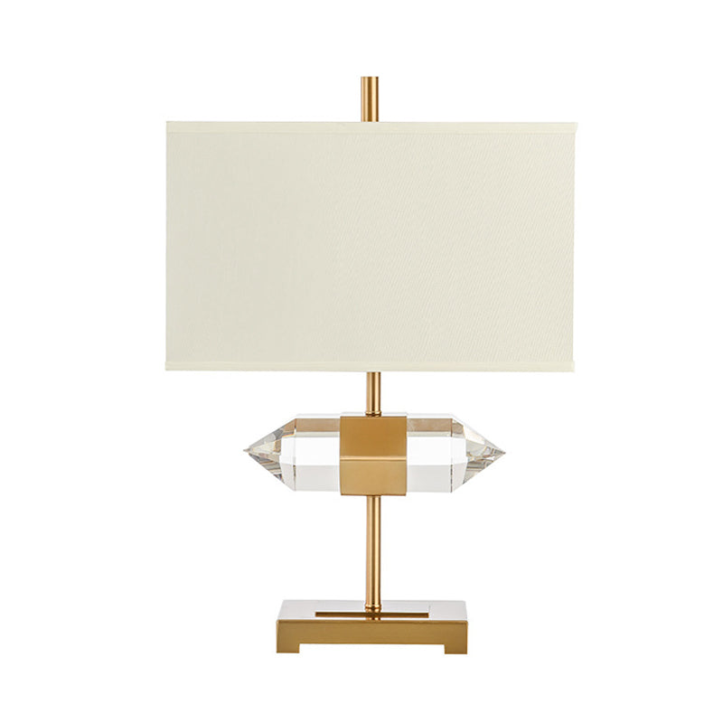 Lámpara de mesa de noche rectangular dorada, contemporánea, con 1 bombilla y pantalla de tela