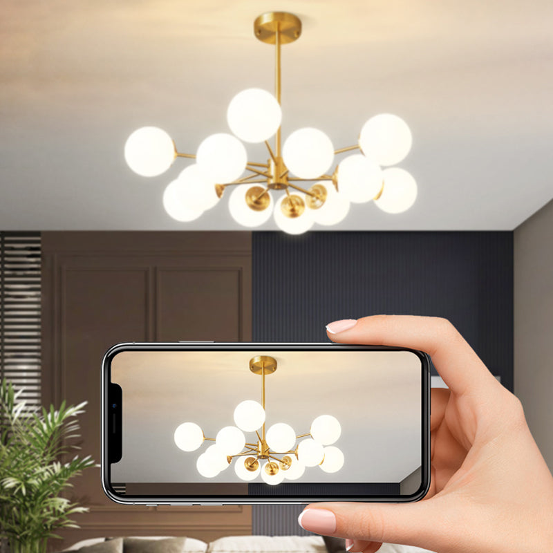 Modern Chandelier Light Fixtures Multi-Head Gold Hanging Pendant Lamps with Glass Shade