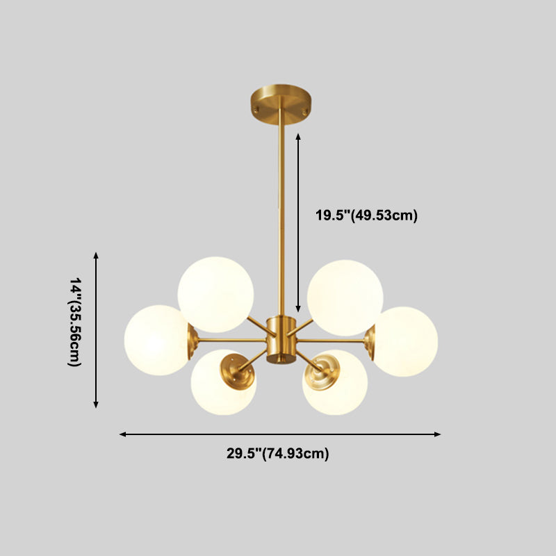 Modern Chandelier Light Fixtures Multi-Head Gold Hanging Pendant Lamps with Glass Shade