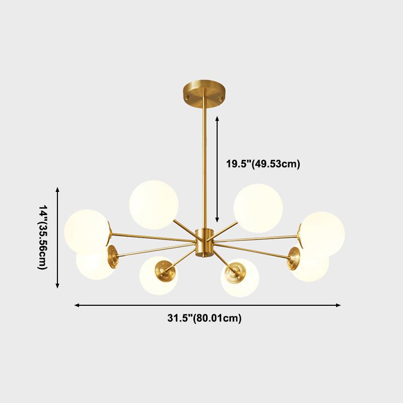 Modern Chandelier Light Fixtures Multi-Head Gold Hanging Pendant Lamps with Glass Shade
