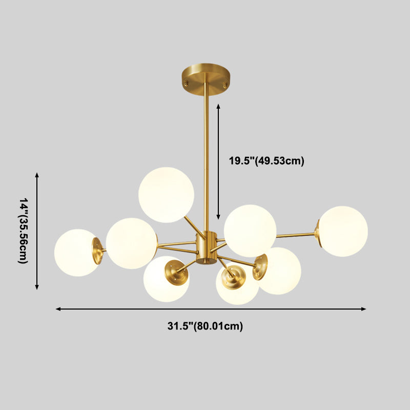 Modern Chandelier Light Fixtures Multi-Head Gold Hanging Pendant Lamps with Glass Shade