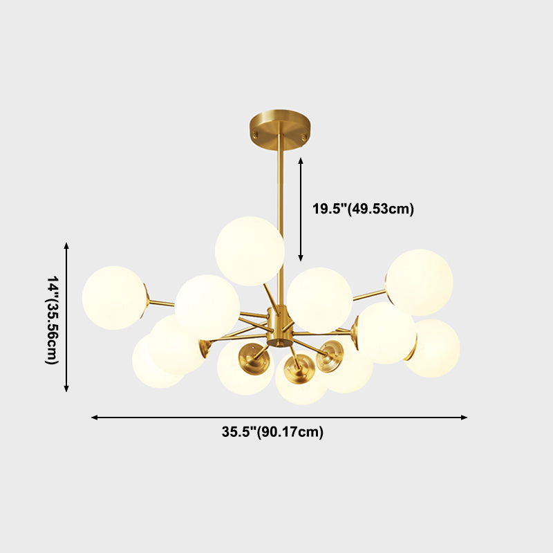 Modern Chandelier Light Fixtures Multi-Head Gold Hanging Pendant Lamps with Glass Shade