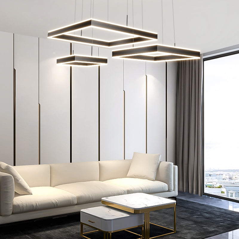 Modern Square Chandelier Light Multi-Tier Hanging Pendant Lights with Acrylic Shade