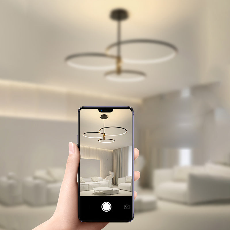 Modern Round Chandelier Light Fixtures 3-Tier Hanging Pendant Lamps with Silica Gel Shade