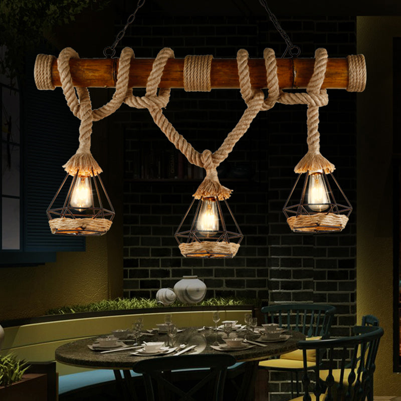 Vintage Hemp Rope Pendant Light American Industrial Hanging Light for Loft Living Room