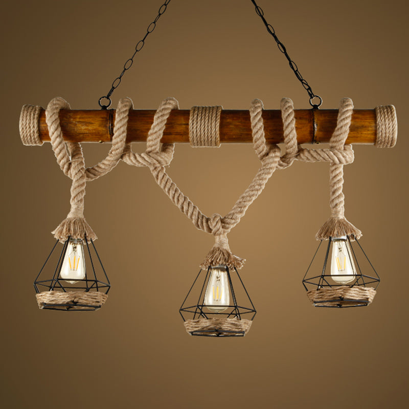 Vintage Hemp Rope Pendant Light American Industrial Hanging Light for Loft Living Room