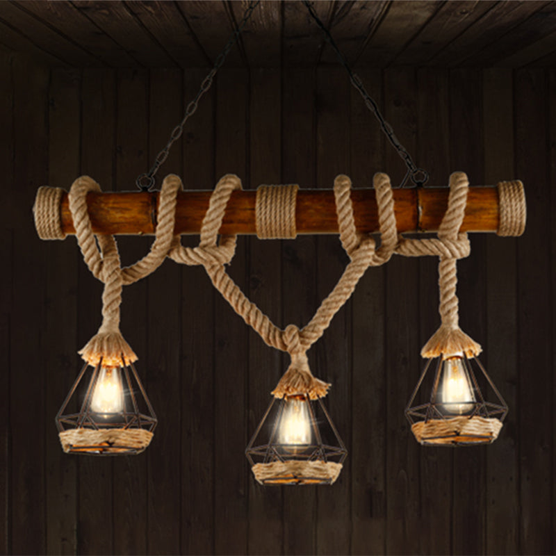 Vintage Hemp Rope Pendant Light American Industrial Hanging Light for Loft Living Room
