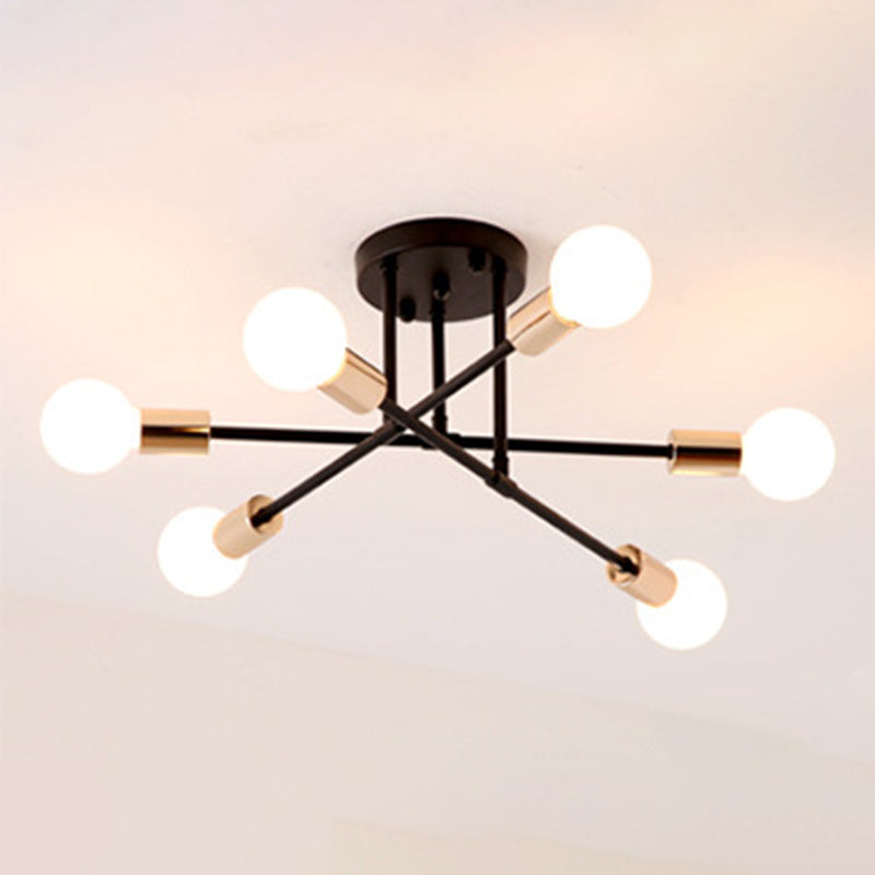 Industrial Vintage Sputnik Ceiling Fixture Wrought Iron Semi Flush Mount for Living Room
