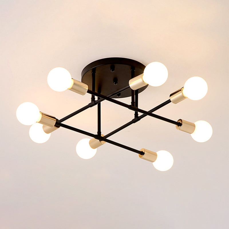 Industrial Vintage Sputnik Ceiling Fixture Wrought Iron Semi Flush Mount for Living Room