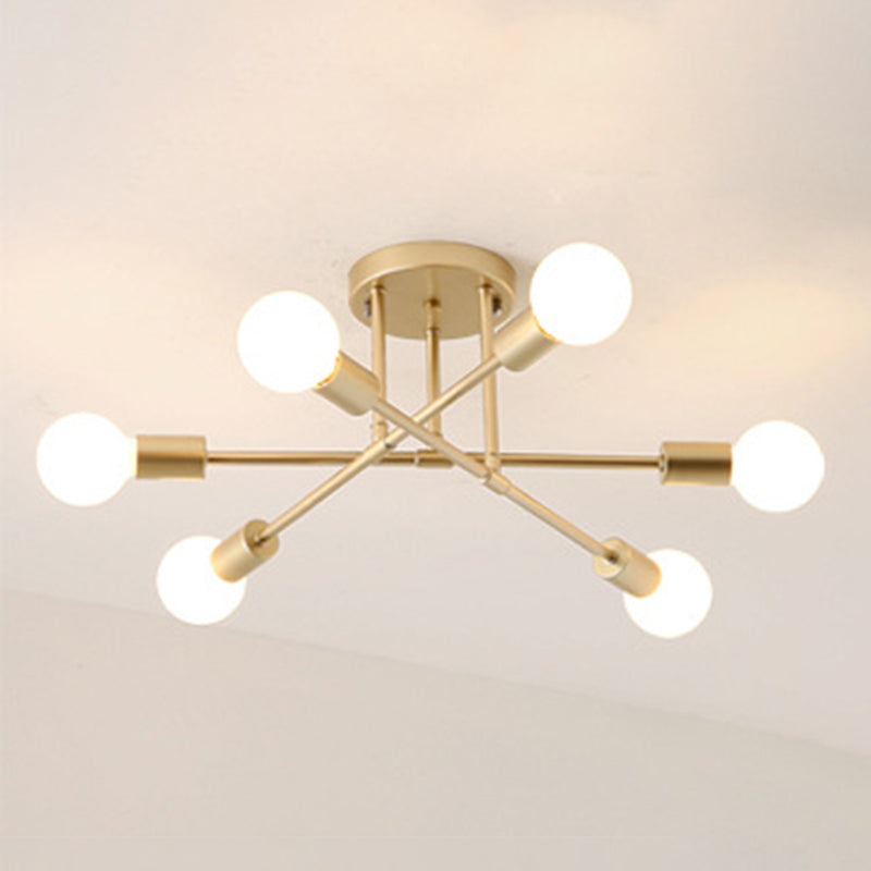 Industrial Vintage Sputnik Ceiling Fixture Wrought Iron Semi Flush Mount for Living Room