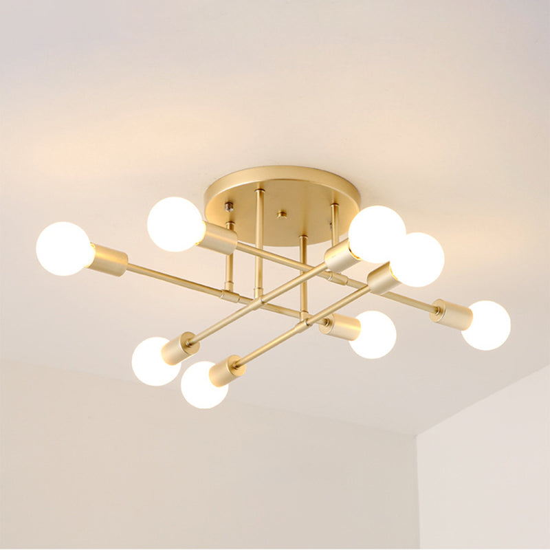 Industrial Vintage Sputnik Ceiling Fixture Wrought Iron Semi Flush Mount for Living Room